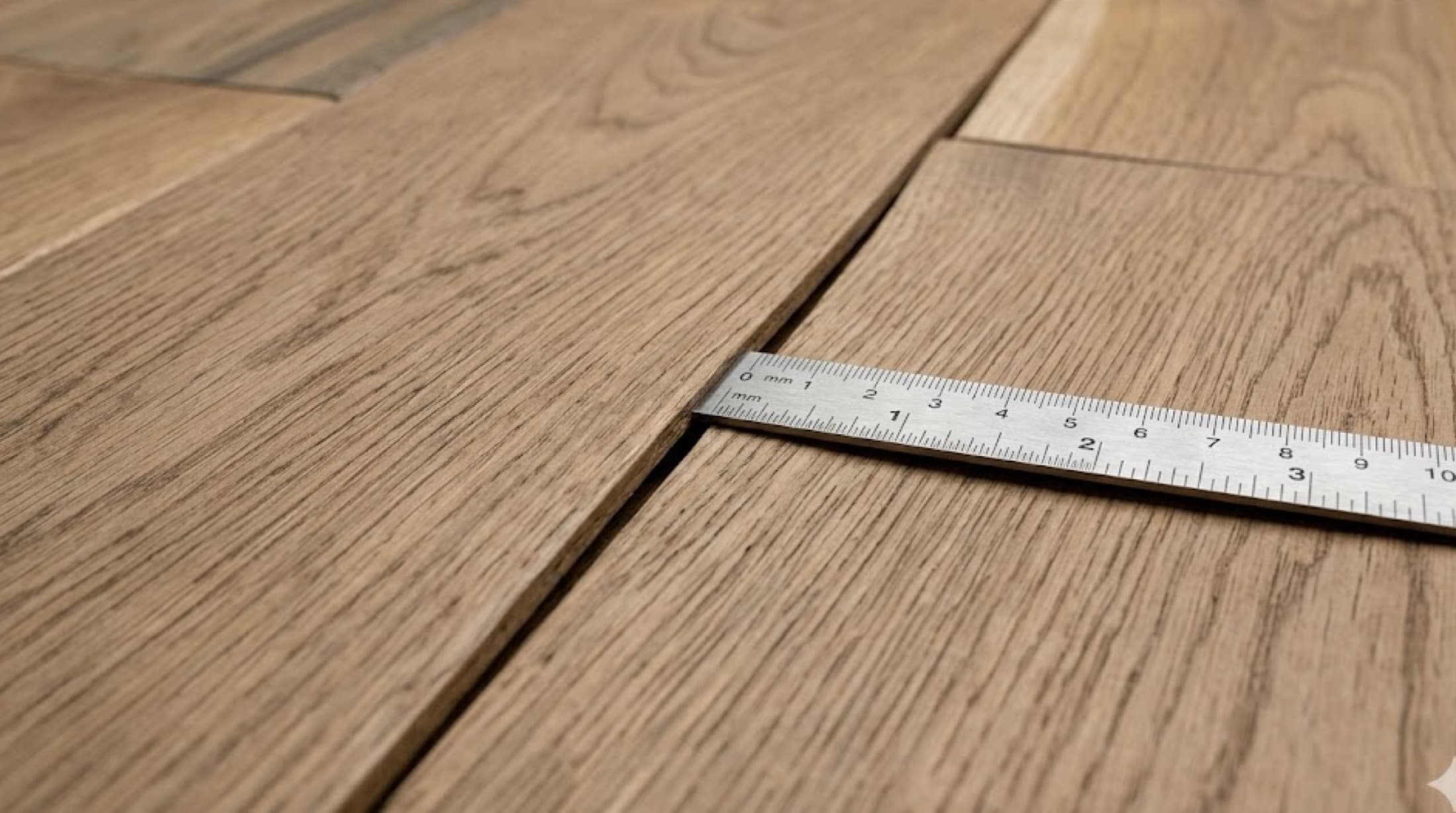 A field inspector measuring a warranty-disputed flooring installation — the artifact a denial appeal is argued from.